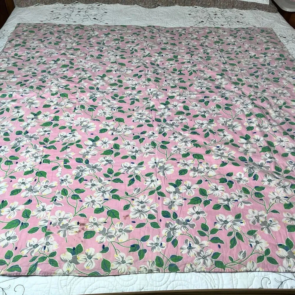 Vtg Handmade Baby Crib Quilt Blanket 48x48" Scrap Pink 4-Square Cotton Patchwork - Picture 6 of 9